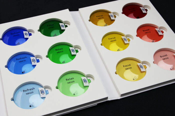 Four rows of different colored lenses.